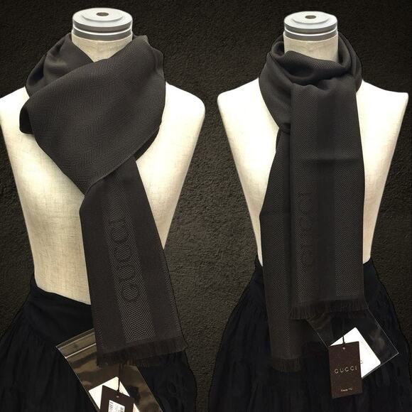 Gucci Unisex Cree Wool Warp Scarf muffler 544628 Dark brown - Picture 6 of 8